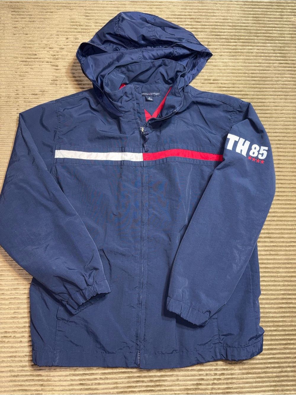 Tommy Hilfiger Navy Windbreaker Jacket with Red & White Stripe